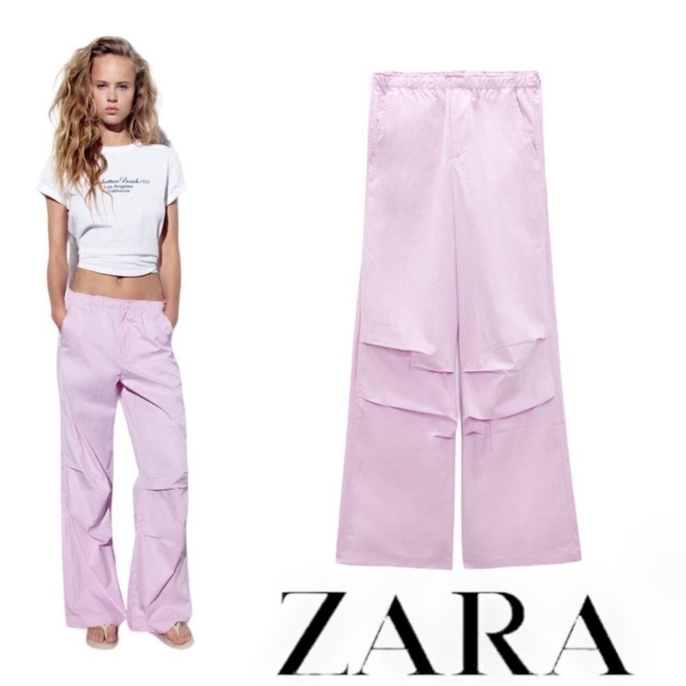 Zara Nylon Pink Wide-Leg Pants